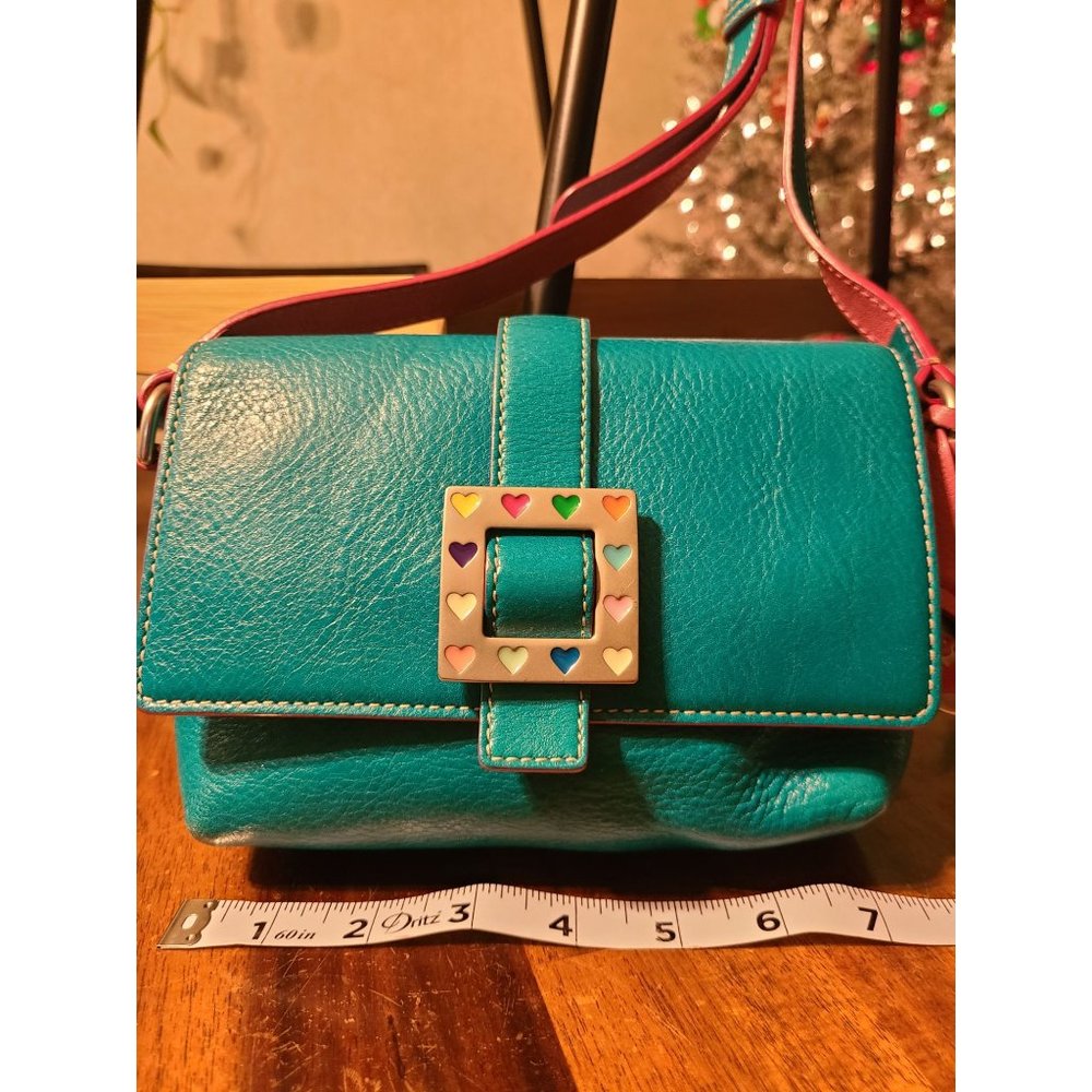 Dooney & Bourke Vintage Heart Flap Crossbody Turquois Pink Leather Small - Picture 2 of 10